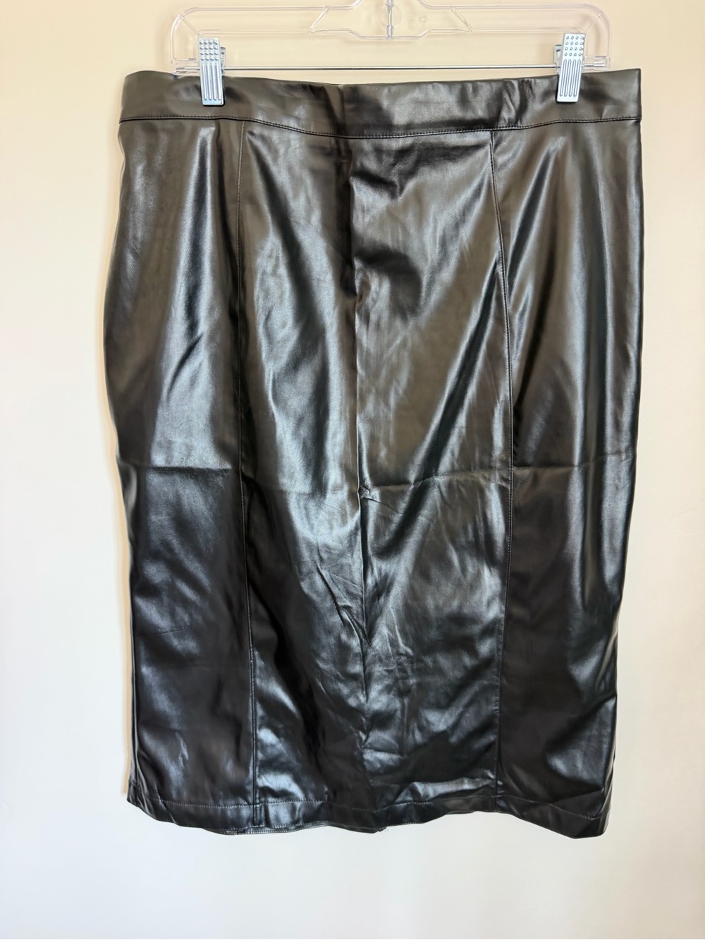 Classic Black Faux Leather Wiggle Pencil Skirt